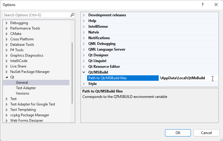 Qt/MSBuild in Qt General Options