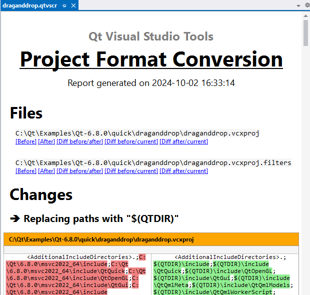 Project format conversion report