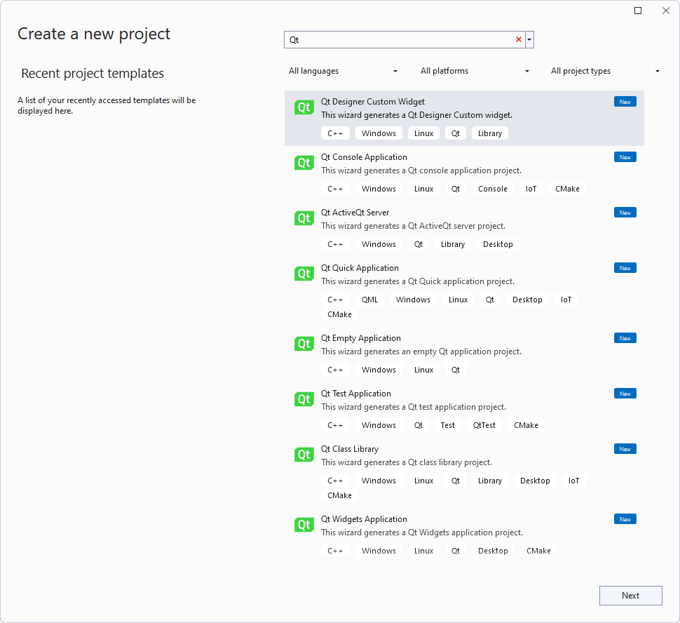 Qt project wizard templates