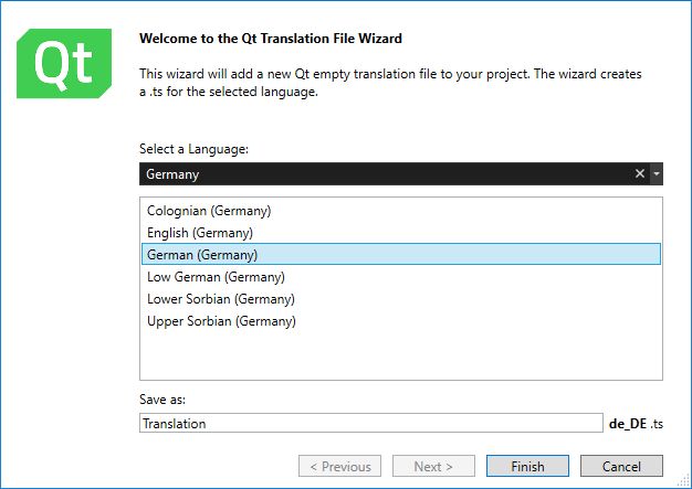 Adding a translation file to a project