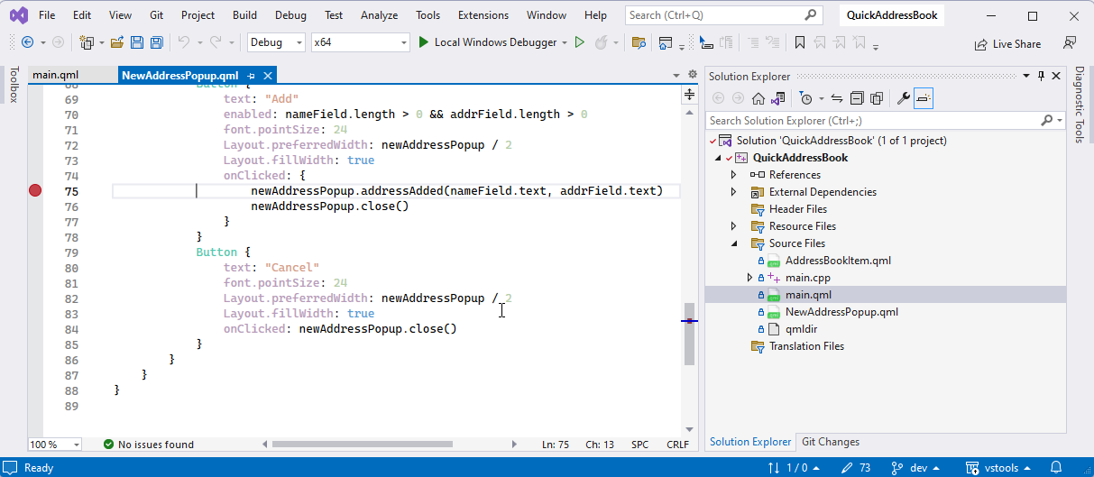 Setting a breakpoint