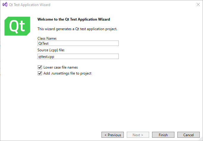 Creating a class in Qt Test Application Wizard