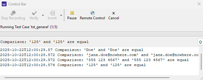 {The Control Bar log Window}