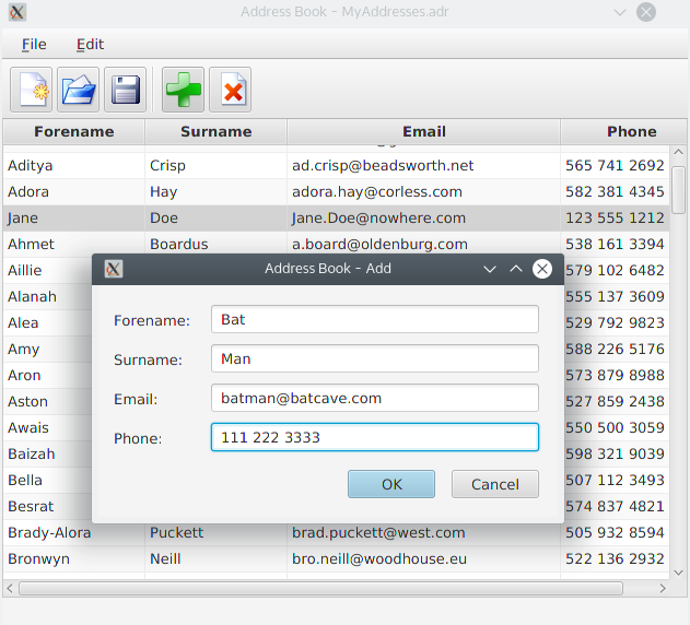 The JavaFX \c {addressbook_javafx} example.