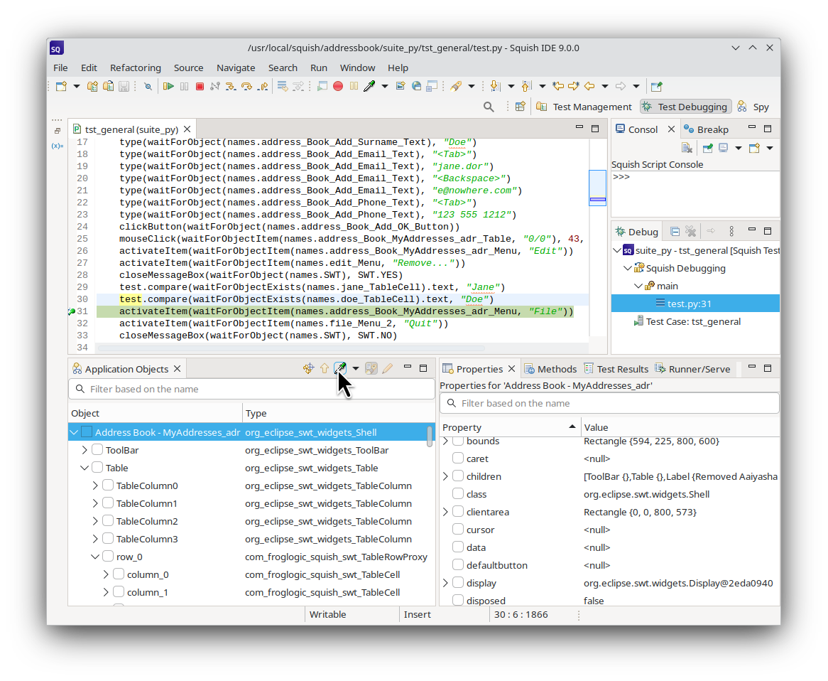 Squish stopped at a breakpoint