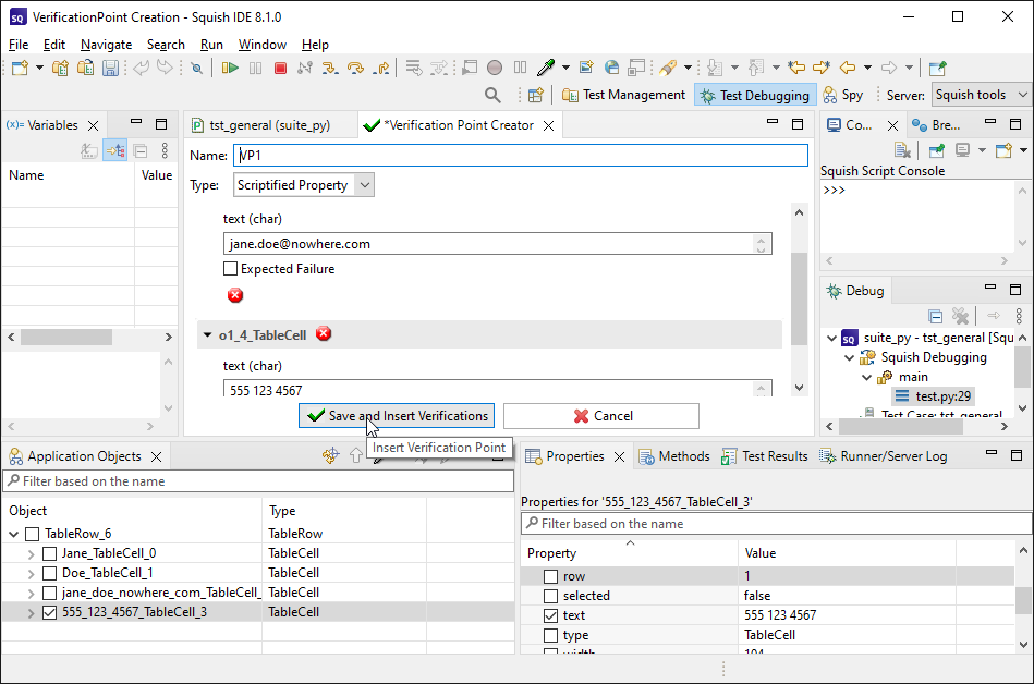 "Squish, after 2 properties are checked in the Properties View"