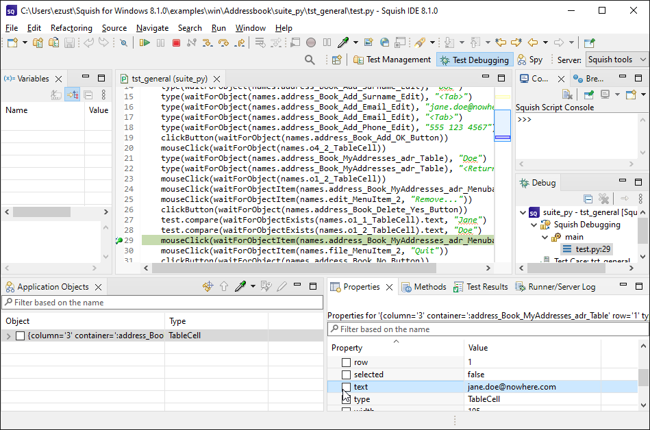 "Squish, after an object is selected for verification"