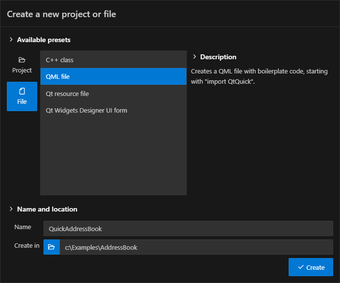 {Create a new project or file}