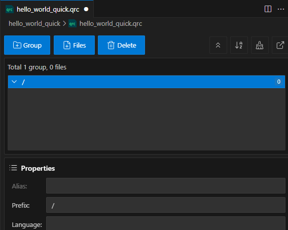 {Qt resource file open in the editor}